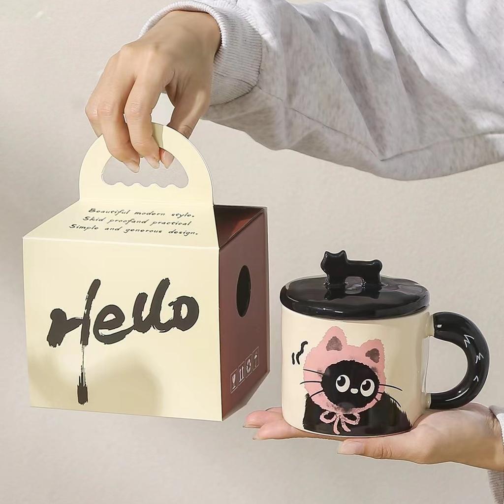 Creative Personalized Cat With Lid Gift Drinking Cup Cute Ceramic Coffee Cup Office Cup