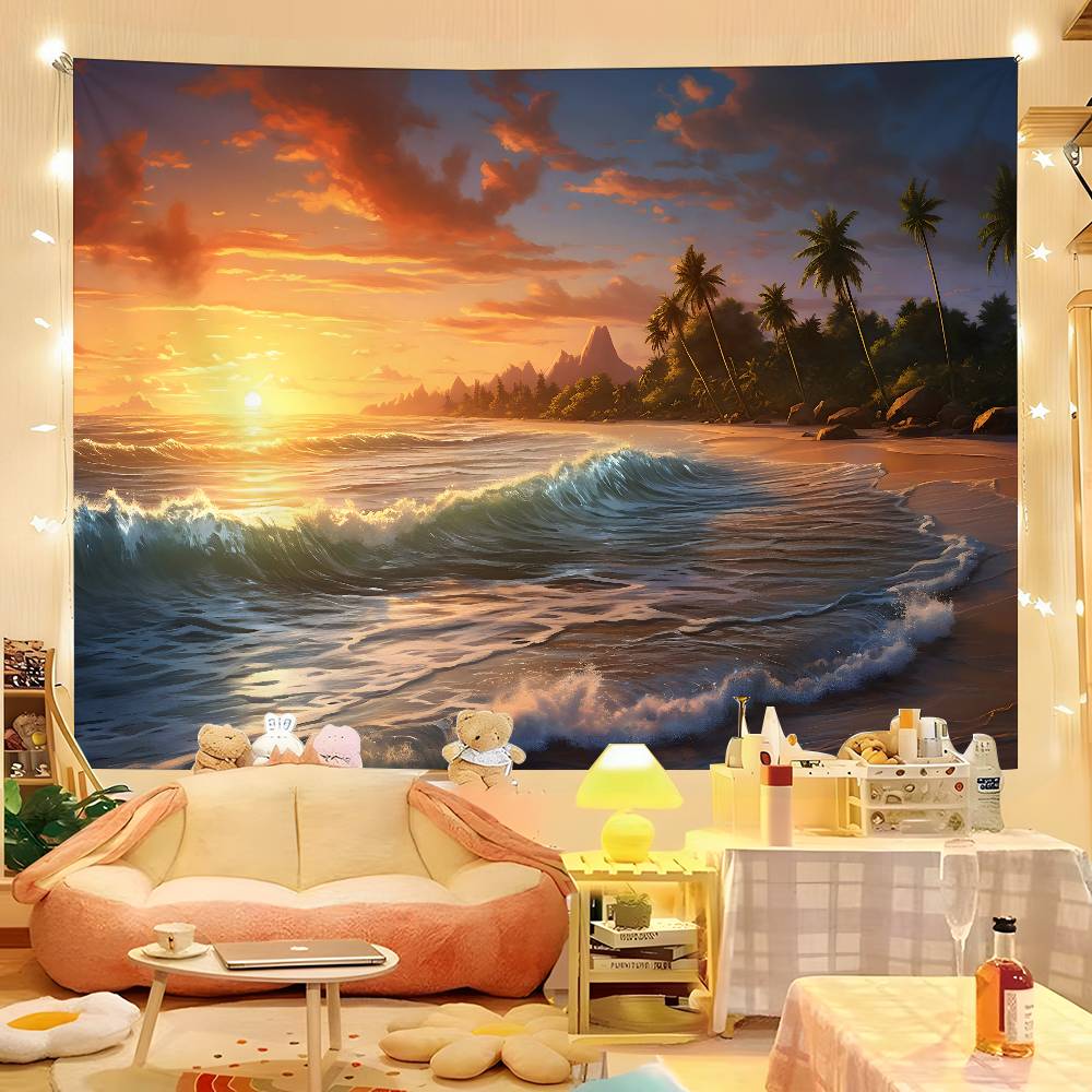 1pc Sunset Beach Gradient Colorful Hippie Psychedelic Bedroom Dorm Decor Aesthetic 74x94cm(29x37in)