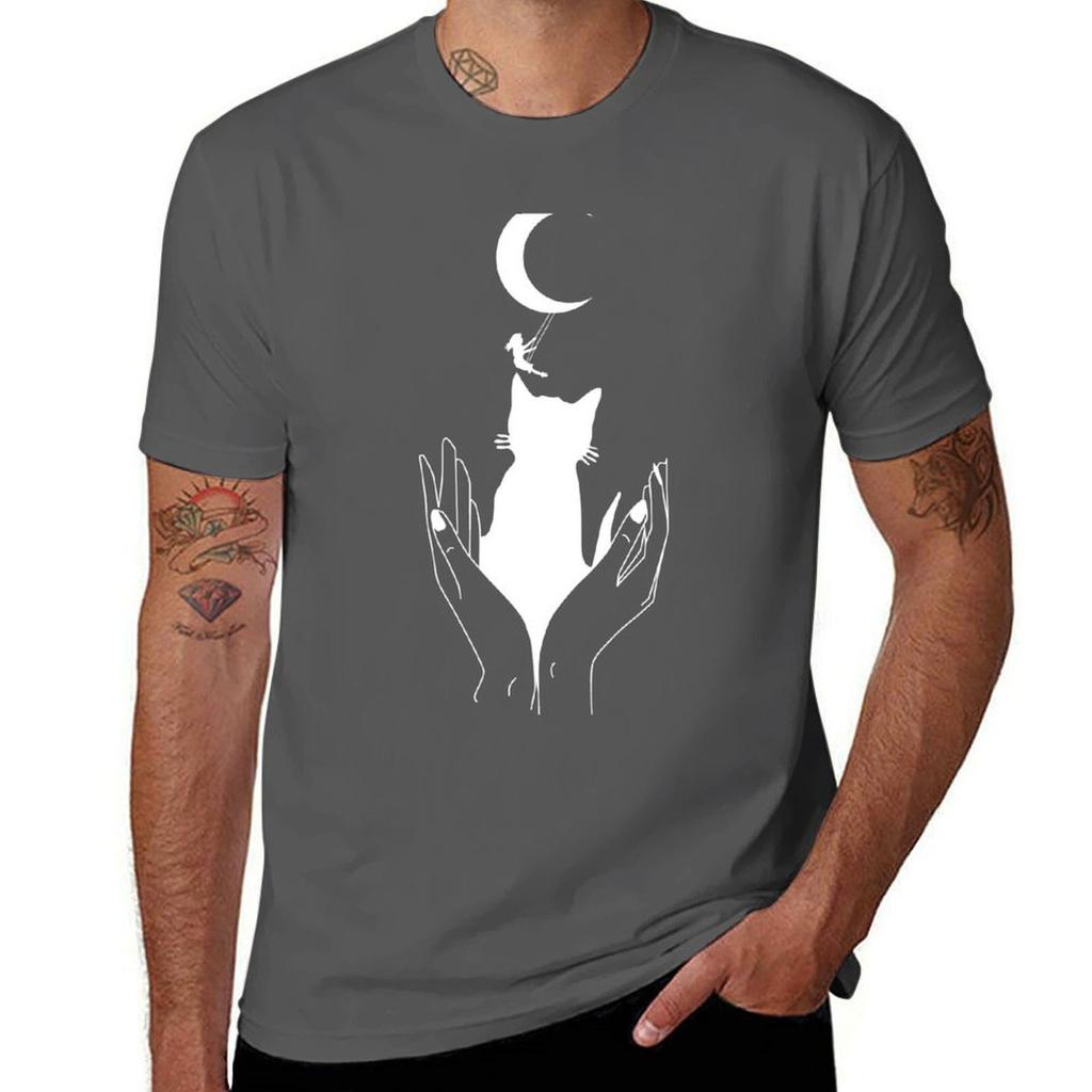 Moonchild With White Cat Tshirt Fashion Print Casual Short Sleeve