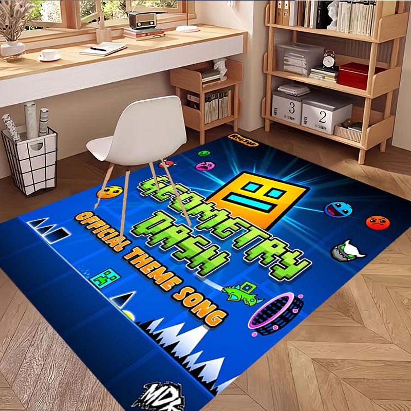 Geometry Dash Print Rug, Washable Floor Carpet, For Entryway Dorm Laundry Room Office Study, Home Decor Birthday Christmas Gift