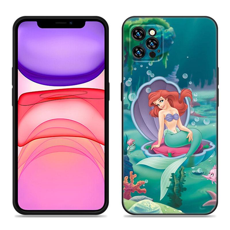 The Little M-Mermaid Phone Case For Apple iPhone 12 13 Mini 11 14 15 Pro Max 7 8 Plus X XR XS SE 2020 2022 Black Silicone Case