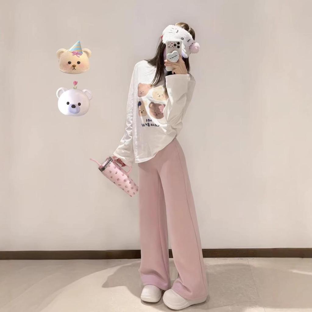 American High Street Women's Cat Print Long Sleeve T-shirt - Spring/Autumn Casual Pure Cotton Base Layer