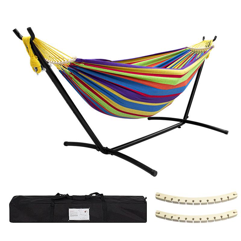 Brazilian Cotton Hammock with Stand, Portable Bag, Indoor/Outdoor, 500lb Capacity