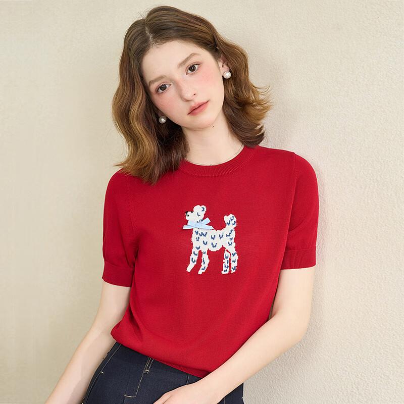 Xiyu Women's Puppy Pattern Short-Sleeve Knit Top