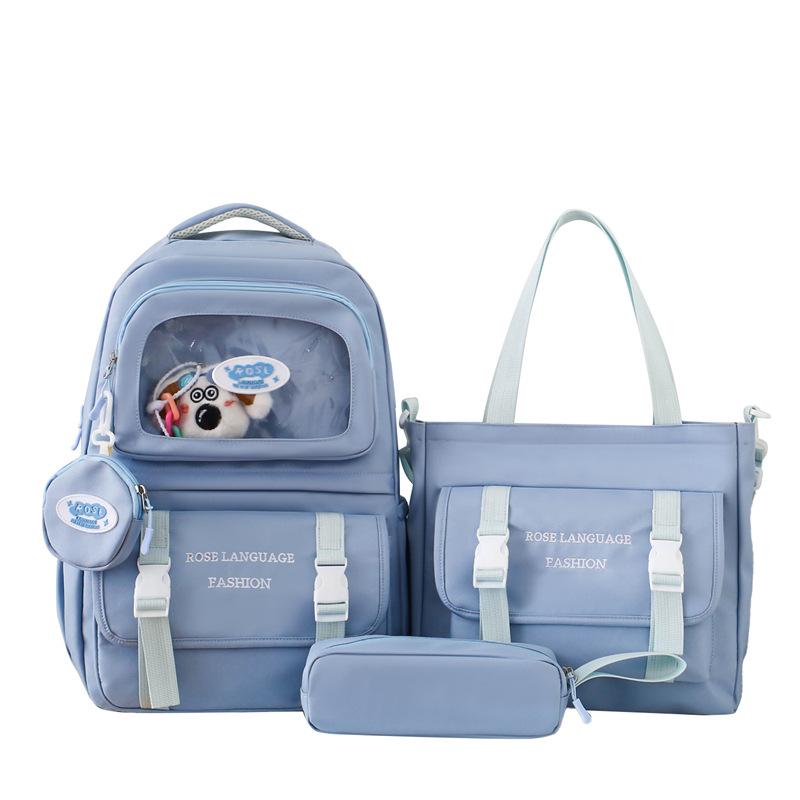 

Набор из трех предметов: школьный рюкзак для учеников начальной школы, женский рюкзак с принтом букв, рюкзак в стиле колледжа, большой вместимости синий