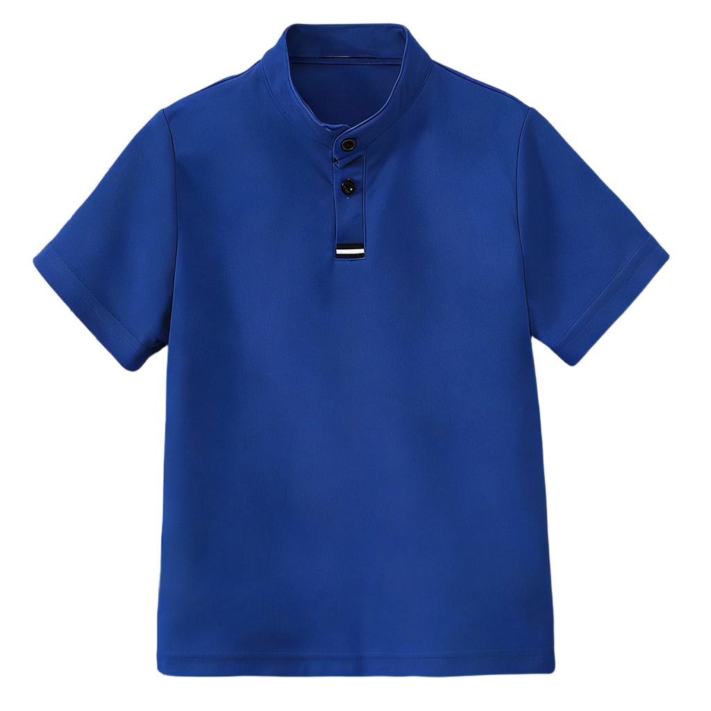 Chemise tendance à col montant boutonnée à manches courtes pour enfants