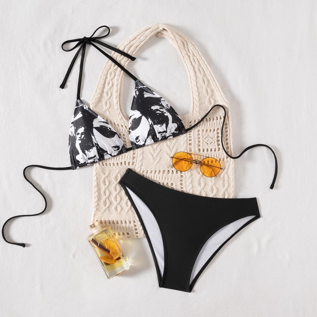 2026 New Plaid Polka Dot Retro Style Triangle Cup Sexy Split Swimsuit Bikini Set Women