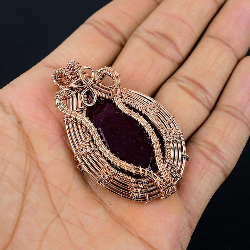 Ruby Pendant Gemstone Jewelry, 999 Copper Wire Wrapped Handmade Pendant, Latest Design Jewelry