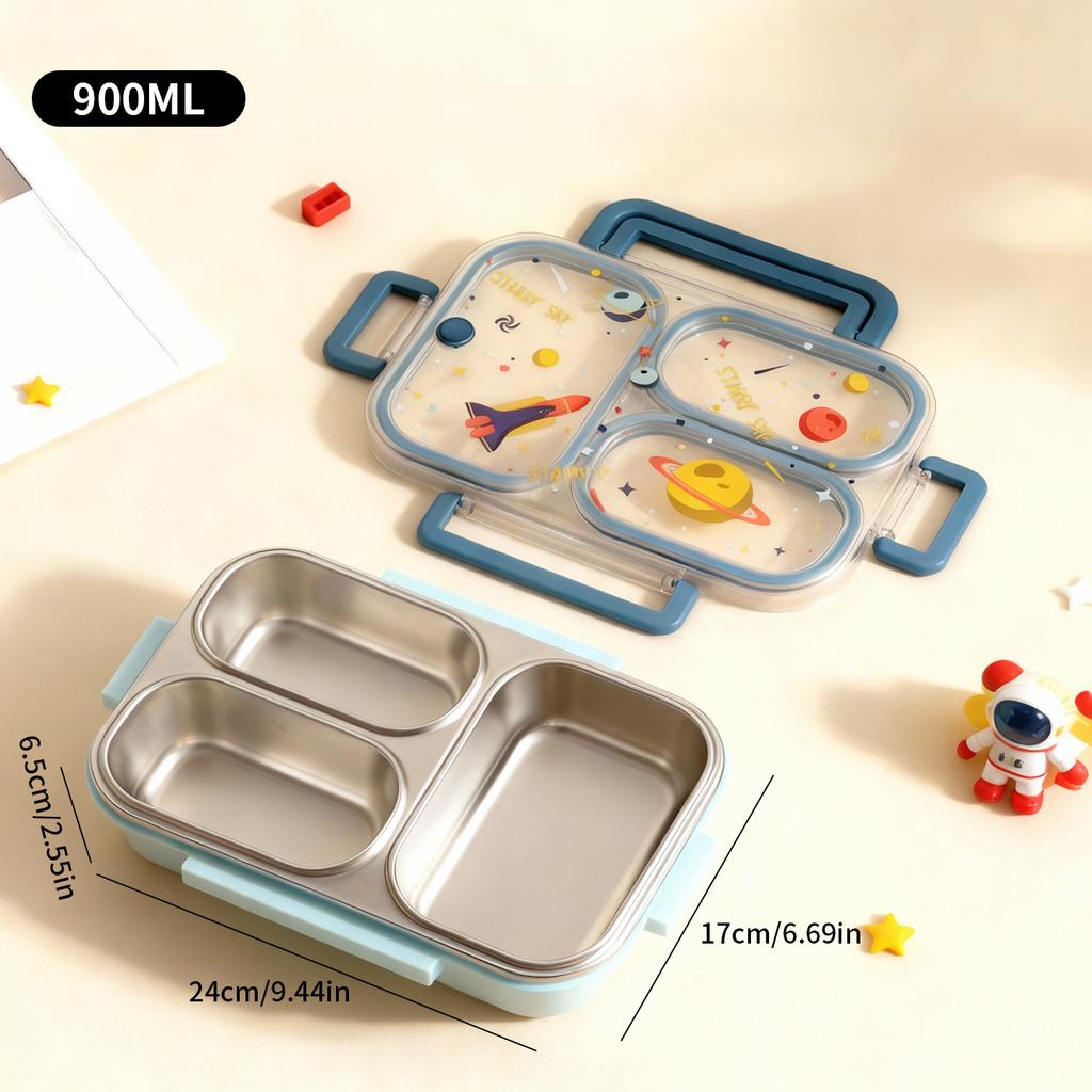 Large Capacity Cartoon Handheld Lunch Box For Kids Students Portable Sealed 304 Stainless Steel Divided Food Container Heatable