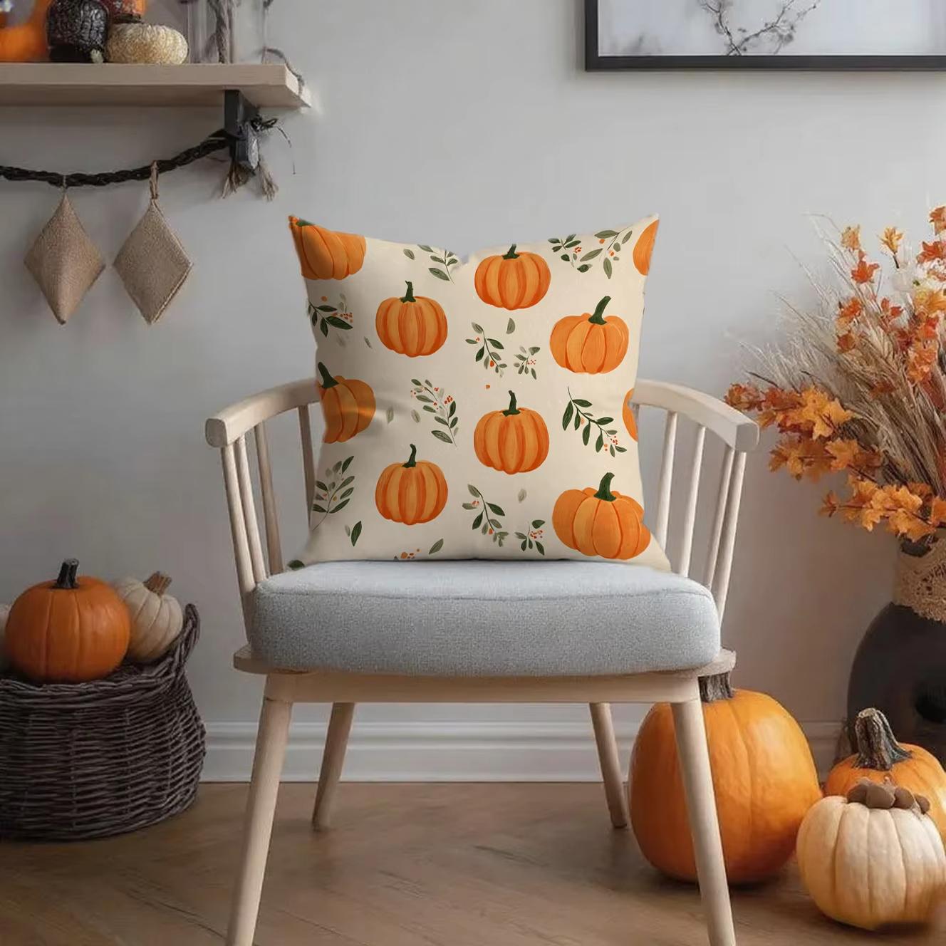 

Halloween Pumpkin & Skeleton Pillow Covers Decorative Home Double-sided Print Square Pillow Bedroom Room Decoration Pillowcase 18x18Inch