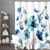 Watercolor Bohemian Floral Shower Curtain, Teal Floral, Mildew Resistant, Waterproof Bathroom Curtain, Gray Botanical Landscape