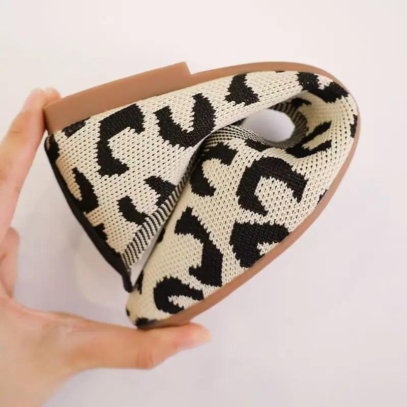 New Woman's Spring Summer Leopard Print Mesh Flat Sole Shoes Soft Sole Light Pointed Toe Ballet Shoes Slip On Slip On Nude Shoes