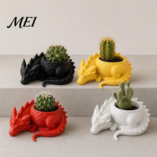 Dragon-shaped Flower Pot 3D Printed Pot, Fairy Tale Style Dragon-Shaped Planter Yellow Dragon with Breathable Design, Small Plant Container
