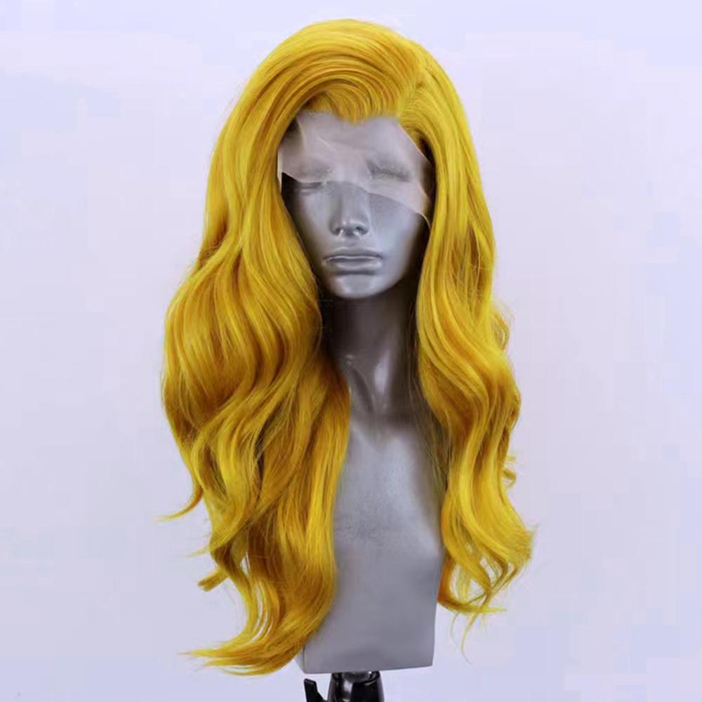 

Yellow Loose Wave Wig Synthetic Lace Front Wig Natural Hairline Daily Use Cosplay Wig Heat Resistant Fiber Hair
