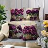 Luxurious Deep Purple Peony Pillowcase:Elegant Floral & Vase Pattern Cushion Cover For Sophisticated Sofa Living Room Home Decor