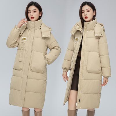 Daunenbaumwollwattierte Jacke Damen Winter Neu Lang Mit Kapuze Joker Brotmantel Baumwollwattierte Jacke Mantel Dick.