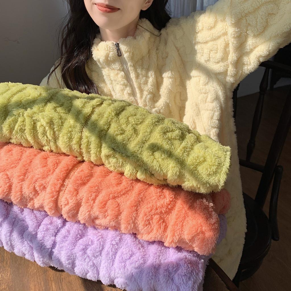 Cozy Flannel Pajama Set for Women Casual Stand Collar Long Sleeve Top with Pants Solid Color Knit Sleepwear Adult Fall/Winter Warm Loungewear