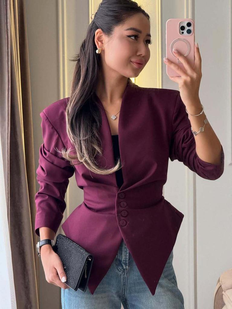 2026 Asymmetrical Slimming Women's Suit Jacket with Long Sleeves - European & American Fashion