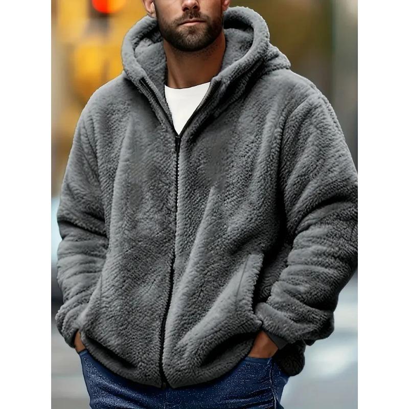 Men's Coral Fleece Jacket Hoodie Thickened Autumn Winter Warm Zipper Hooded New Arrival Comfortable Sweatshirt