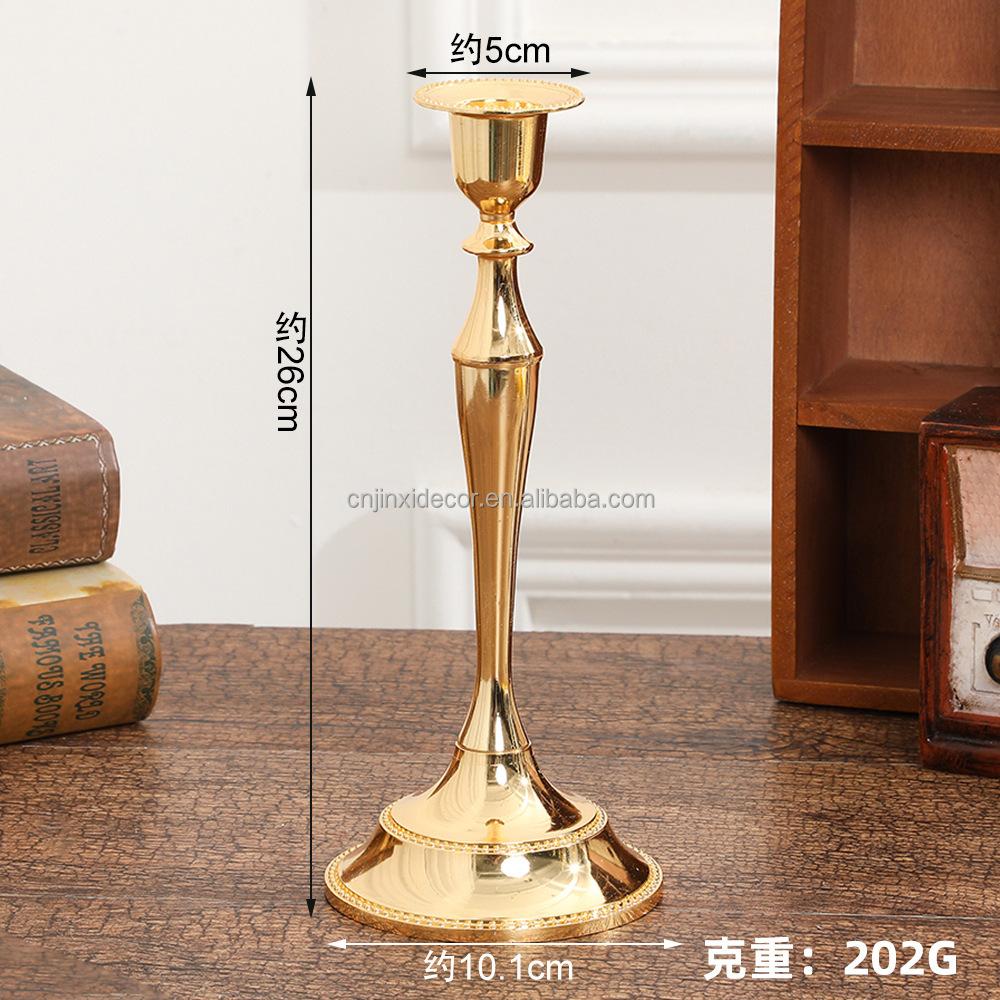 European Style Alloy Ornaments Simple European Candle Holder Vintage Bronze Metal Ornaments Crafts Candlestick Holder (Gold,Long one head 26cm)