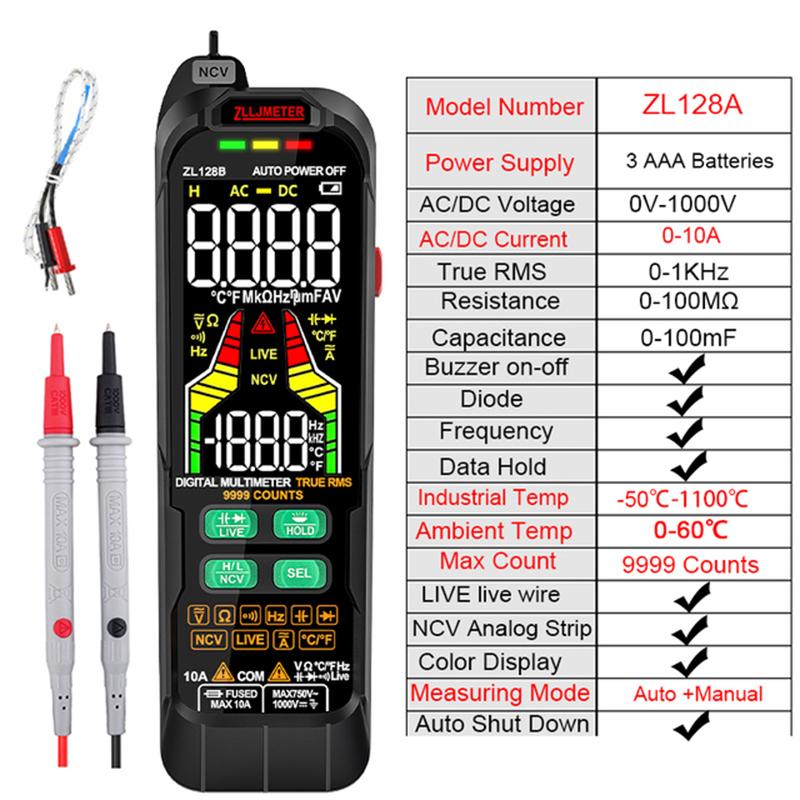 Multimetro Digital Profesional Multimeter 9999 T-RMS LCD Multimetre DC AC Current Voltage Tester Capacitance Diode Usb Tester