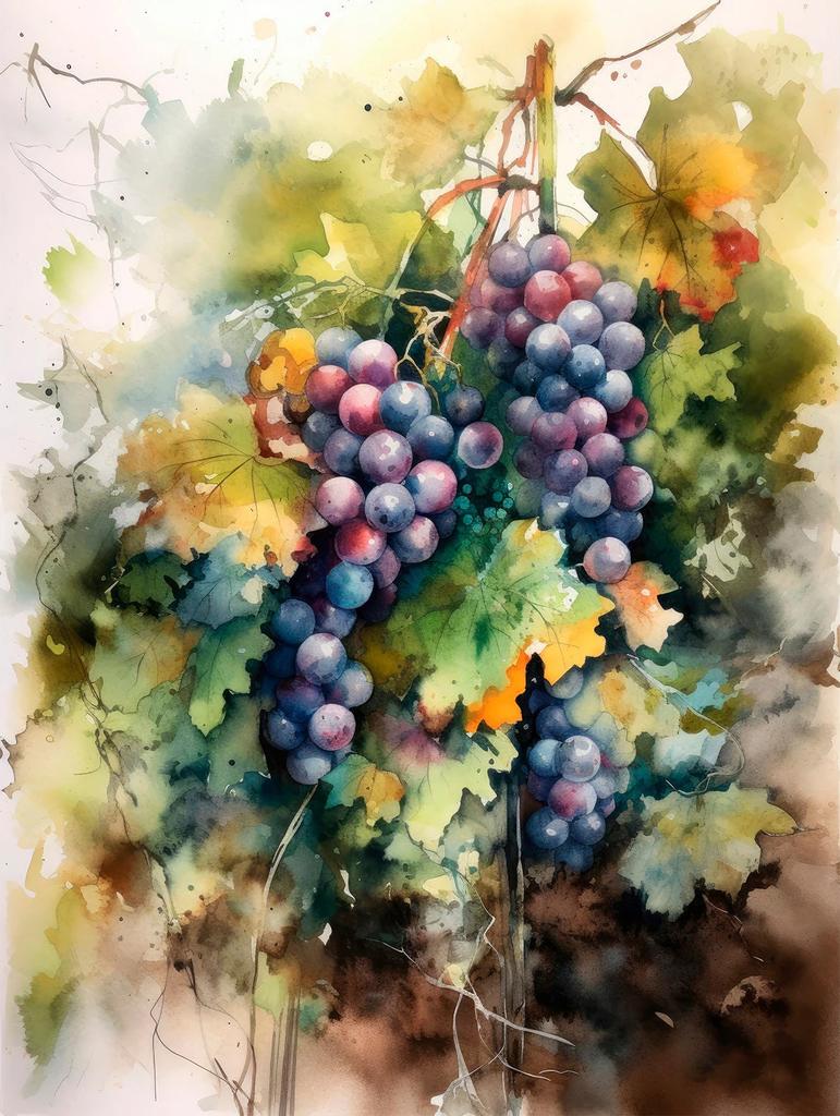 Blueberry Grapes Peaches Pomegranate Watercolor Fruit Poster Canvas Painting Modern Nature Wall Art Picture Home Decor Gift