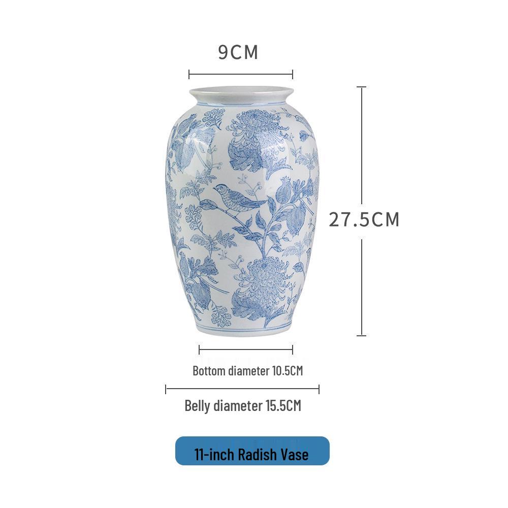 Blue and White Porcelain Ceramic Vase with Light Blue Flower and Bird Design – New Chinese Style Craft Ornament.