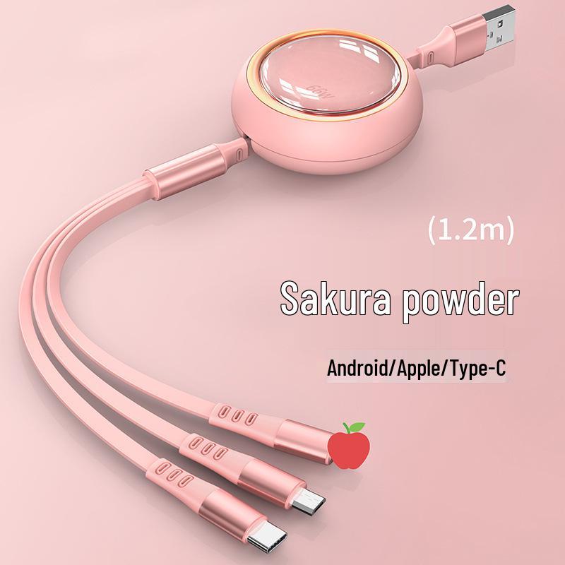 100W Retractable 3-in-1 Fast Charging Cable with Custom Logo