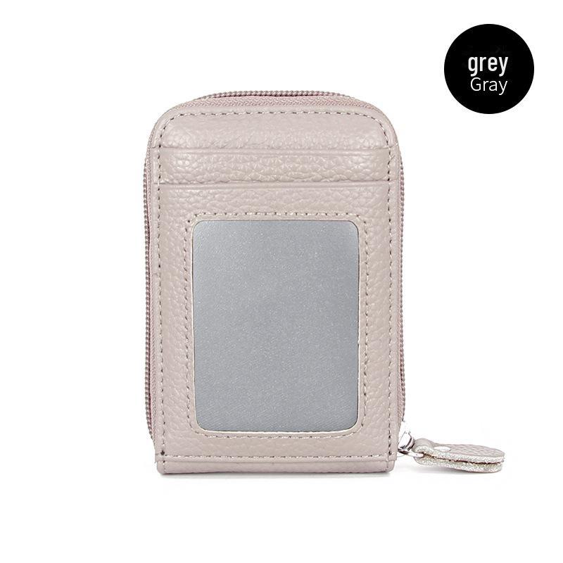 Soporte para tarjetas RFID antirrobo de piel de vaca coreano con ventana transparente y múltiples ranuras