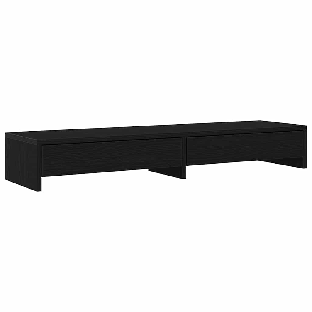 Dual Monitor Stand with Drawers Black Oak Effect 100 X 27 X 15 Cm