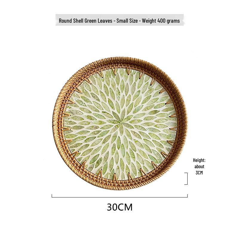 Handmade Rattan Round Light Luxury Tray for Picnic, Fruit, and Candy Storage in the Living Room or Restaurant.
