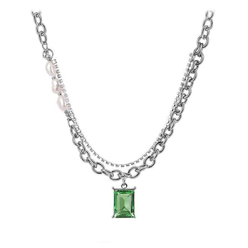 

Двухслойное жемчужное ожерелье для женщин, модная цепочка на ключицу в холодном стиле с инкрустацией драгоценными камнями, ожерелье из титановой стали, модные украшения для женщин