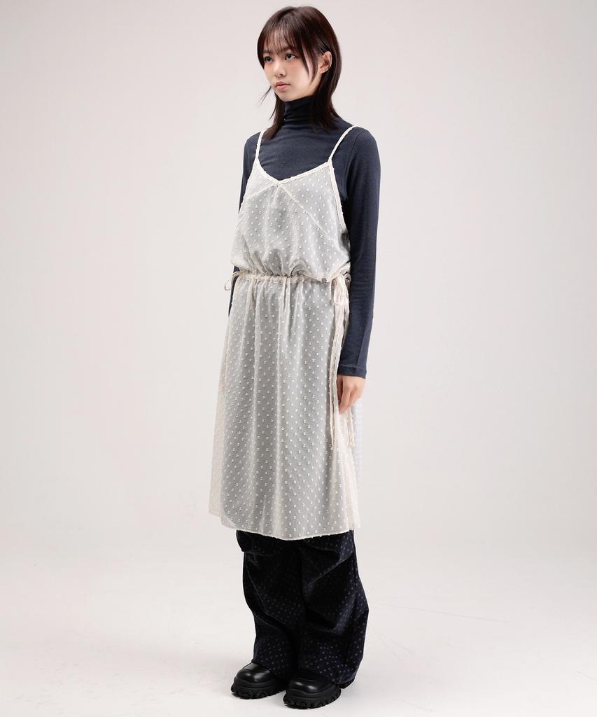 When You Move Dot See-Through Layered Logo Dress Cream