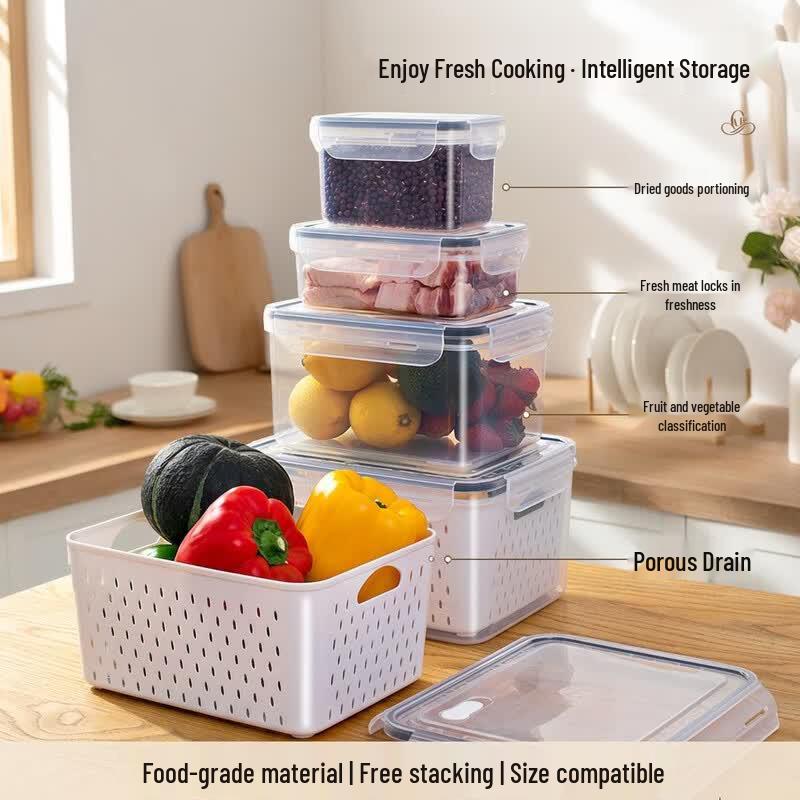 

PINYU Double-Layer Draining Refrigerator Fresh-keeping Container Set