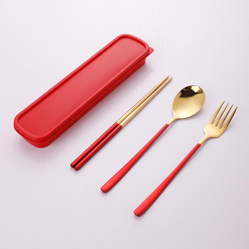 Korean Portable Stainless Steel Cutlery Set: Spoon, Fork & Chopsticks with Travel Box. Custom Logo Option Available.