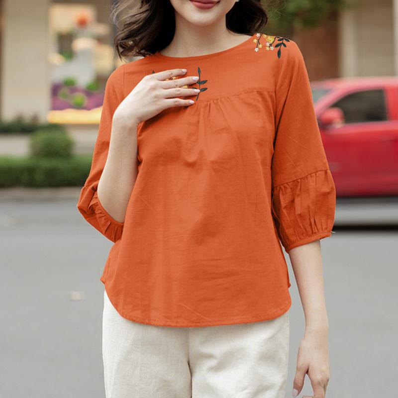 ZANZEA Chemisier ample à imprimé décontracté à col rond et manches 3/4 pour femmes