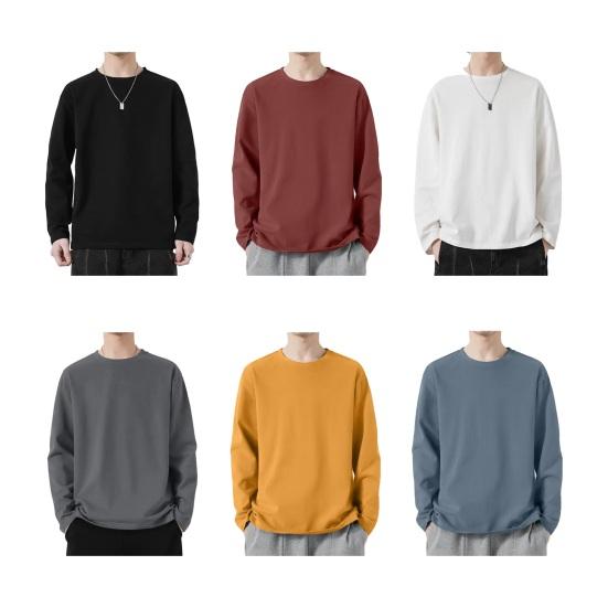Men Sport Top Loose Pure Color Round Neck Quick-drying Plus Size Mid Length Long Sleeves Homewear Gym Running Basketball T-shirt