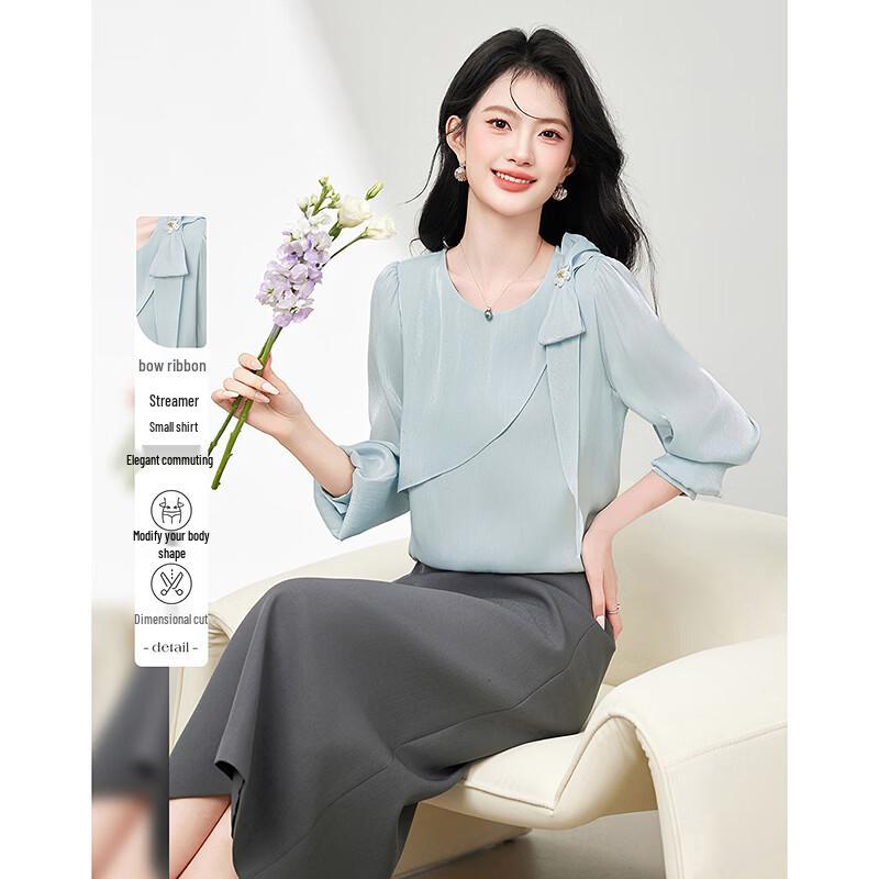 Elegant Bow Ribbon Flowy Blouse L