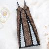 European Sexy Leopard Print Semi-Sheer Spaghetti Strap Long Dress Set