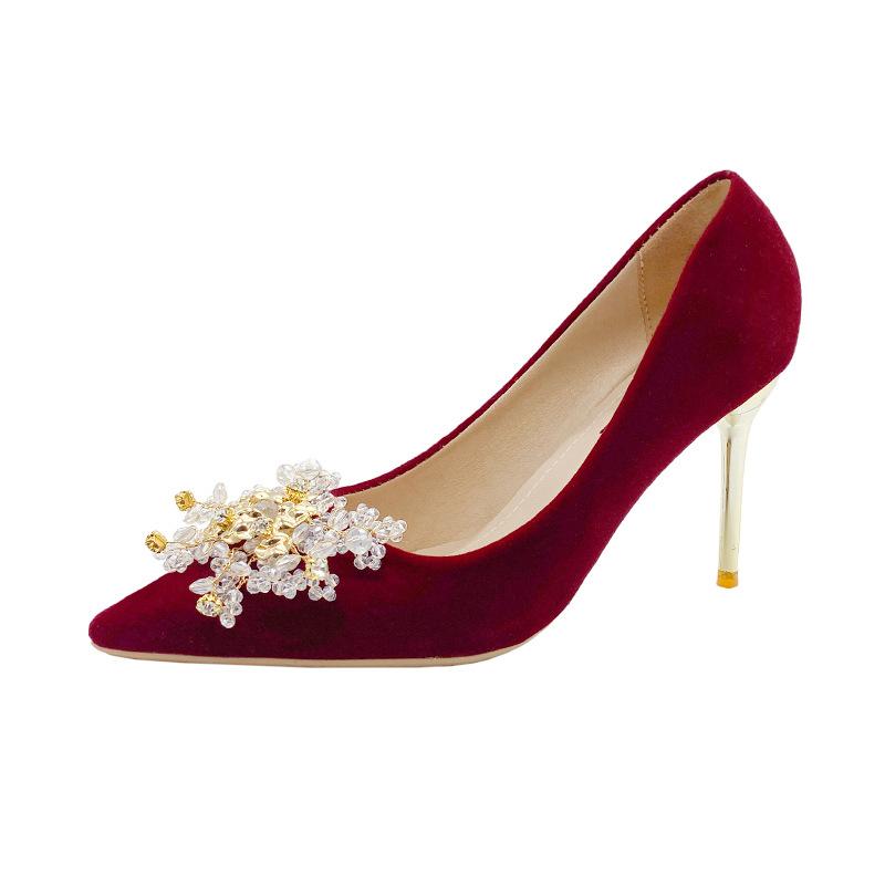 

Wedding shoes bridal shoes red stilettos spring girl 2025 new models are not tired toasting Chinese Xiuhe wedding shoes 34