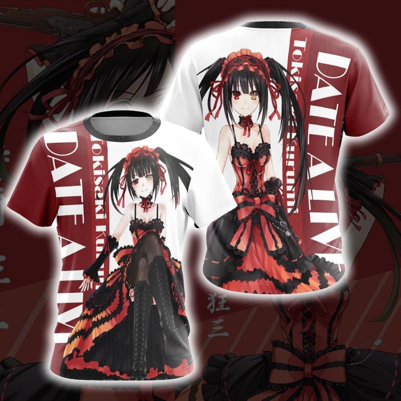 Vintage Anime Date A Live Kurumi Tokisaki Short-sleeved Unisex Plus-size Loose and Breathable T-shirt, Kids Cosplay Costume Top
