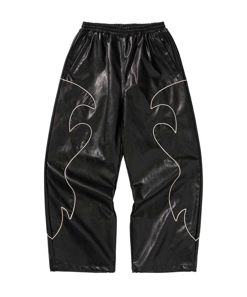 LIBERE Western Flame Leather Track Pants / Black