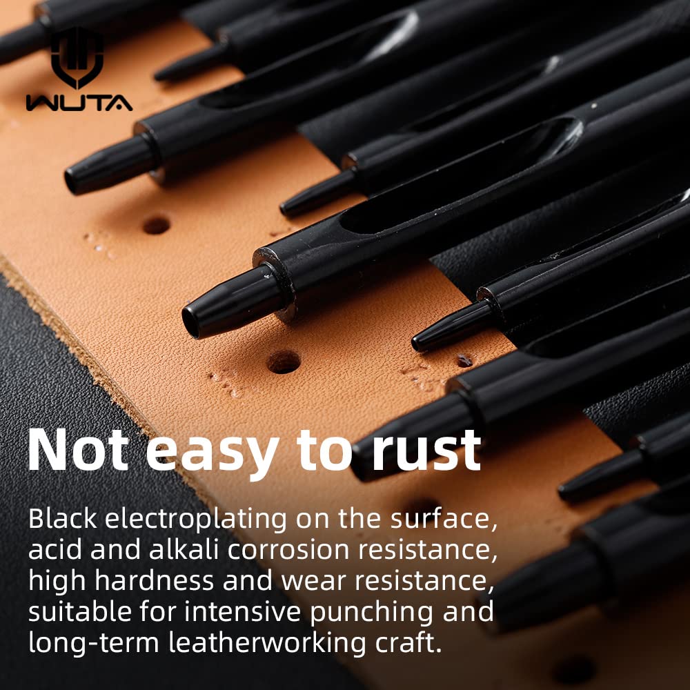 WUTA Black Round Leather Hole Punch 10 Sizes Set, (0.5mm, 1mm, 1.5mm, 2mm, 2.5mm, 3mm, 3.5mm, 4mm, 4.5mm, 5mm)