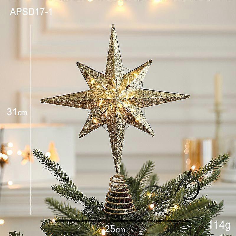 C-style golden Christmas new product Christmas tree iron art sticky powder tree top star accessories golden three-dimensional hollow five-pointed