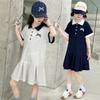 Girls' Short Sleeved Polo Shirt Dress Summer Dress 2026 New Style for Children, Middle-aged and Young Girls, Summer College Style