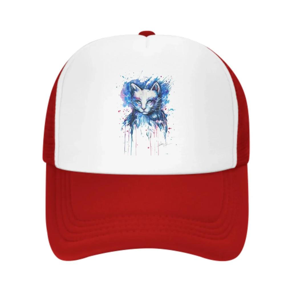 Watercolor Cats Mesh Trucker Hats for Unisex Women Adjustable Casual Fashion Baseball Caps for Outdoor Activities