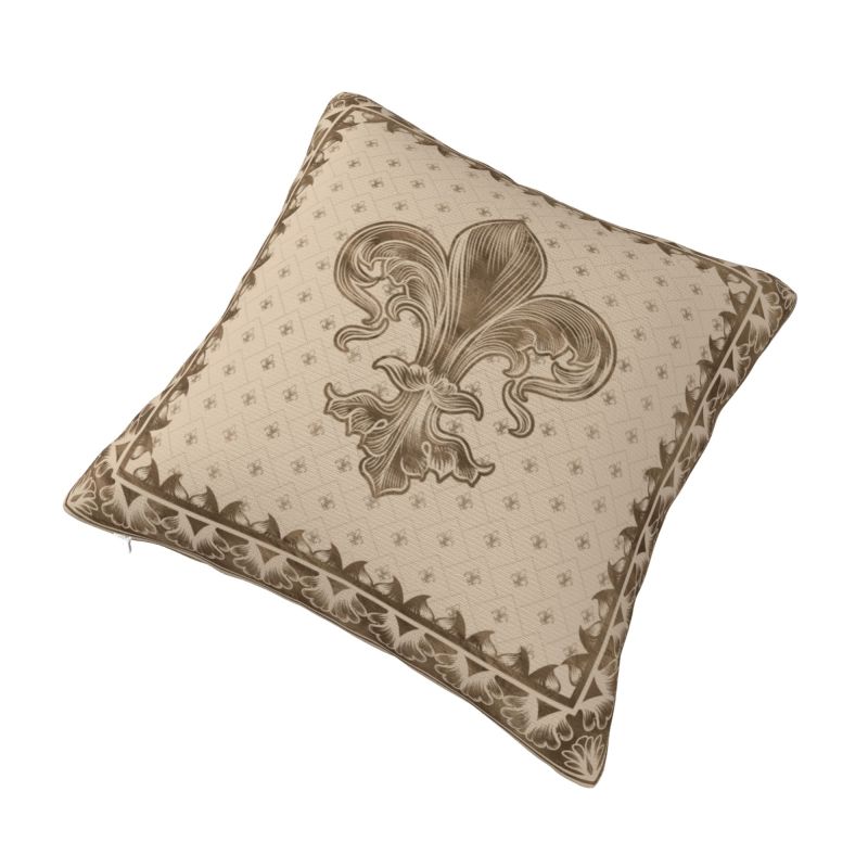 Custom Nordic Vintage Fleur De Lis Pastel Gold Cushion Cover For Sofa Soft Royal Sacred Lily Flower Throw Pillow Case
