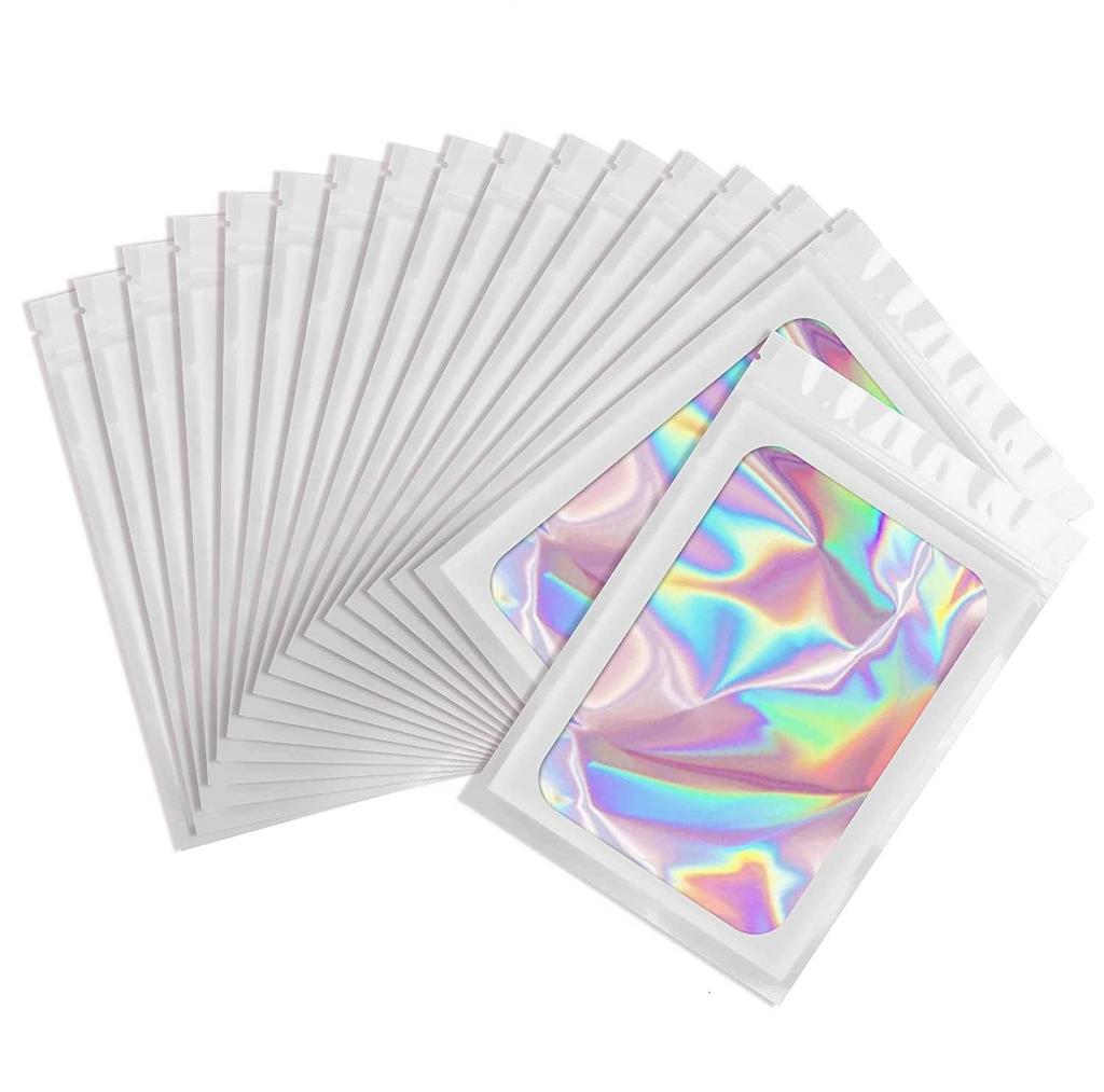 Clear Resealable Holographic Colorful Packaging Bags Foil Pouch Smell Proof Bags Sealing Bag