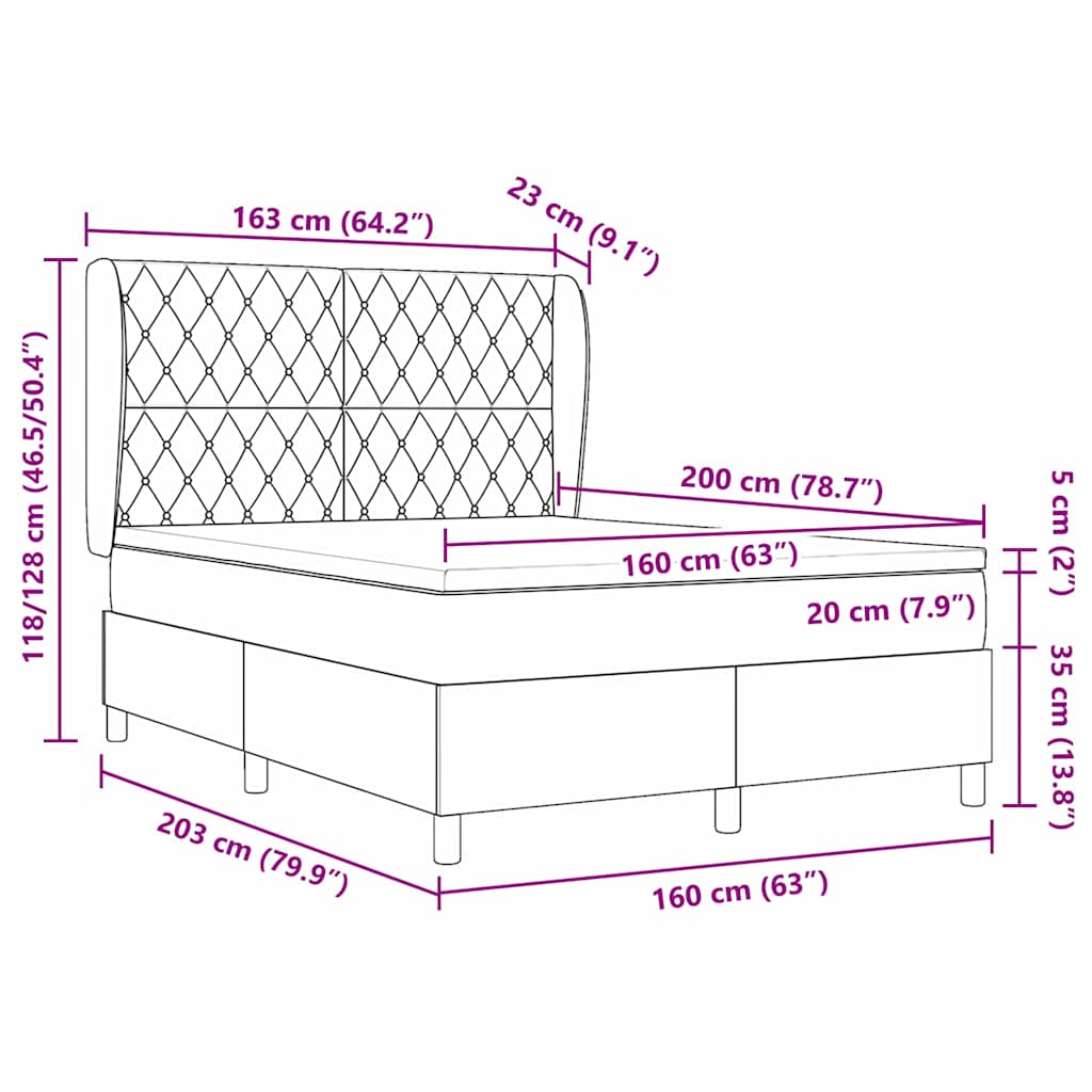 Box Spring Bed with Mattress Dark Blue 200 X 160 Cm Velvet