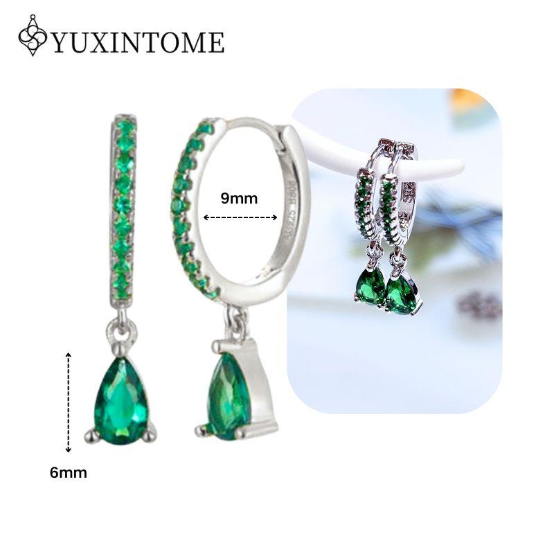 Turquoise 925 Silver Ear Needle Green Zircon vintage emerald Heart/Flower Pendant Hoop Earrings Fashion party Jewelry